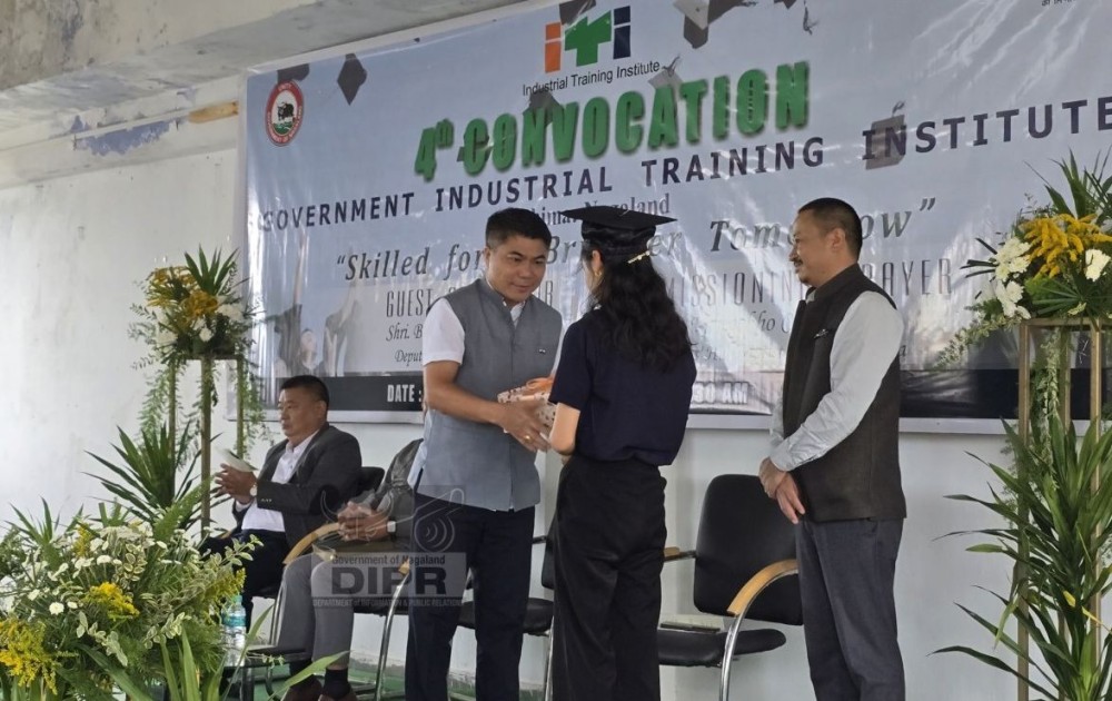 Deputy Commissioner of Kohima, B Henok Buchem, NCS handing over certificates during the 4th Convocation Programme of the institute held at the ITI Kohima Complex on October 4.
